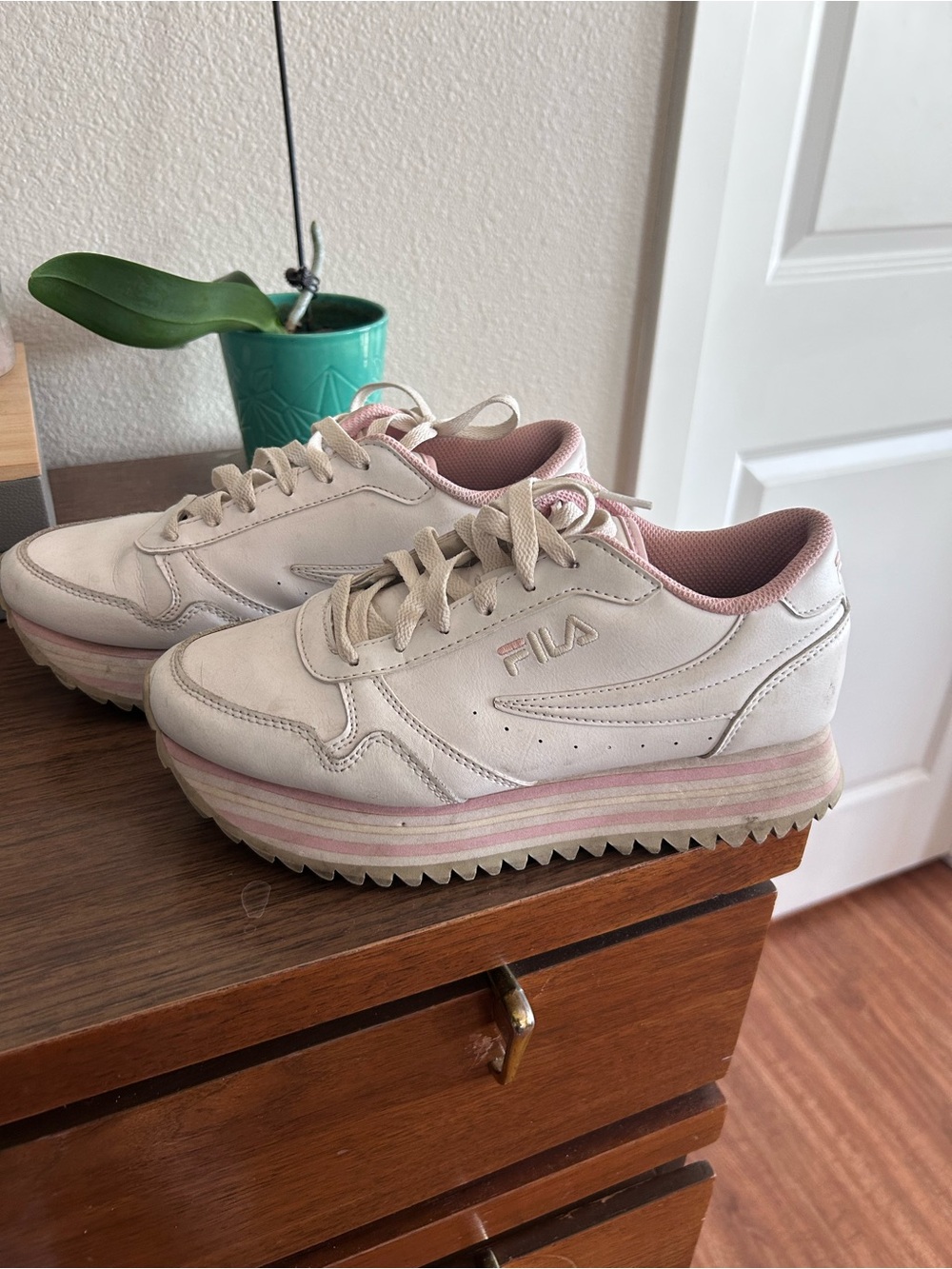 FILA White and Pink Women's Platform Sneakers